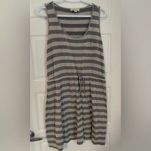 Olive & Oak Gray and Black Striped Mini Dress Tank Tie Waist Summer Beach